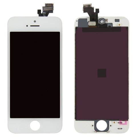 Дисплей для Apple iPhone 5, белый, с рамкой, Оригинал переклеено стекло 