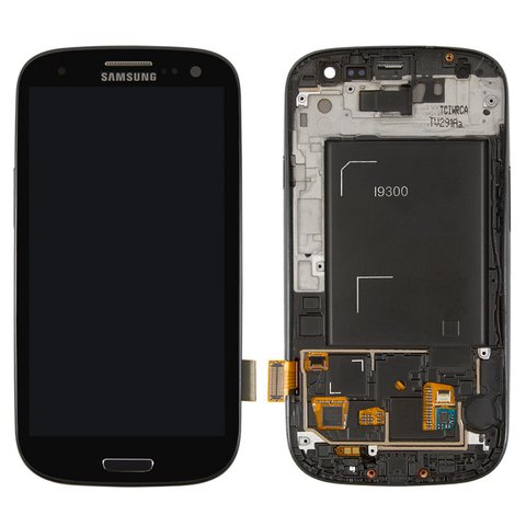 Дисплей для Samsung I9300 Galaxy S3, черный, с рамкой, Оригинал переклеено стекло 