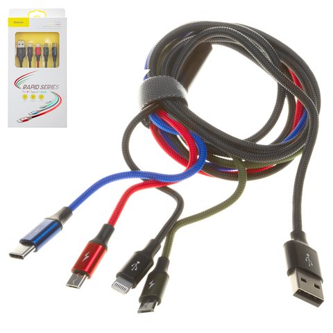 USB кабель Baseus Rapid Series, USB тип C, USB тип A, micro USB тип B, Lightning, 120 см, 3,5 А, чорний, #CA1T4 C01