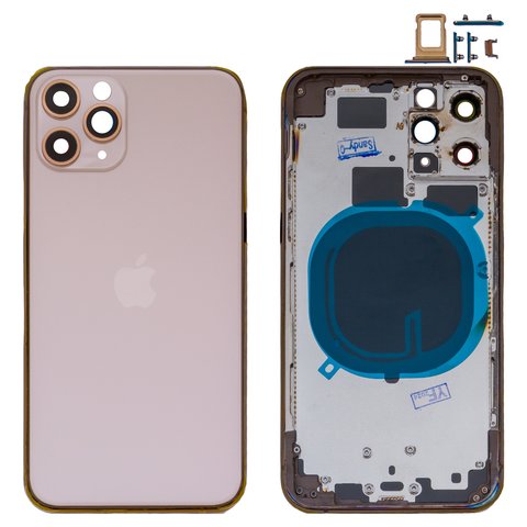 Корпус для iPhone 11 Pro, золотистий, з тримачем SIM карти, з боковими кнопками, matte gold