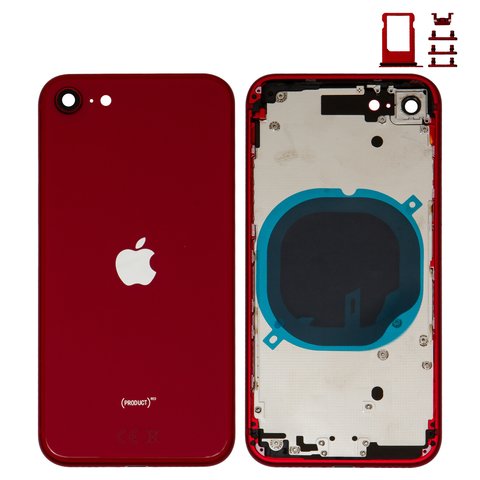 Корпус для iPhone SE 2020, червоний, з тримачем SIM карти, з боковими кнопками