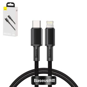 USB кабель Baseus High Density Braided, USB тип C, Lightning, 200 см, 20 Вт, чорний, #CATLGD A01