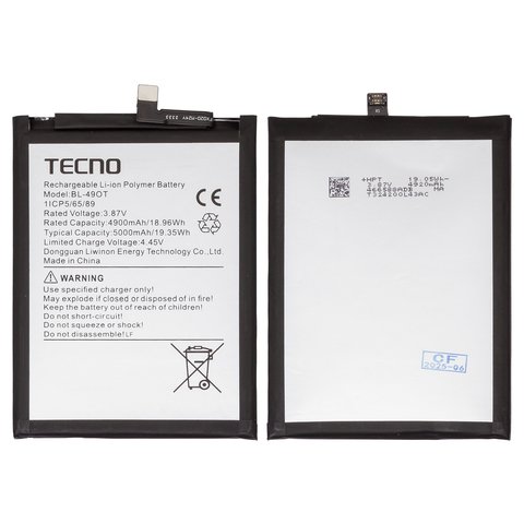 Акумулятор BL 49OT для Tecno Camon 20, Camon 20 Pro 5G, Spark 20 Pro+ KJ7 , Li Polymer, 3,87 B, 5000 мАг, Original PRC 