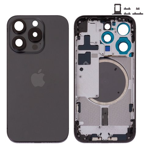 Корпус для iPhone 15 Pro, чорний, з тримачем SIM карти, з боковими кнопками, Original PRC , EU Version, black titanium