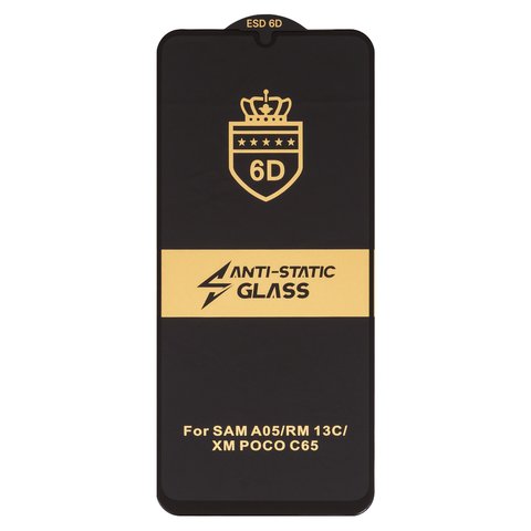 Защитное стекло ESD 6D для Xiaomi Poco C65, Redmi 13C; Samsung A055 Galaxy A05, A065 Galaxy A06, совместимо с чехлом, Full Glue, Anti Static, без упаковки , черный