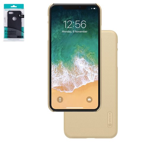 Case Nillkin Super Frosted Shield compatible with iPhone XS Max, golden, with support, with logo hole, matt, plastic  #6902048164727