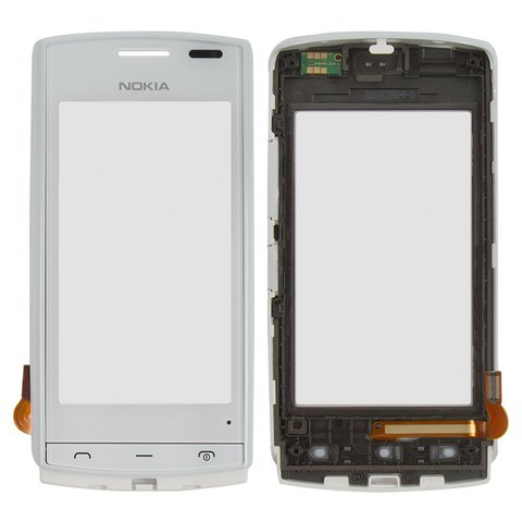 Touchscreen compatible with Nokia 500, with front panel, white 