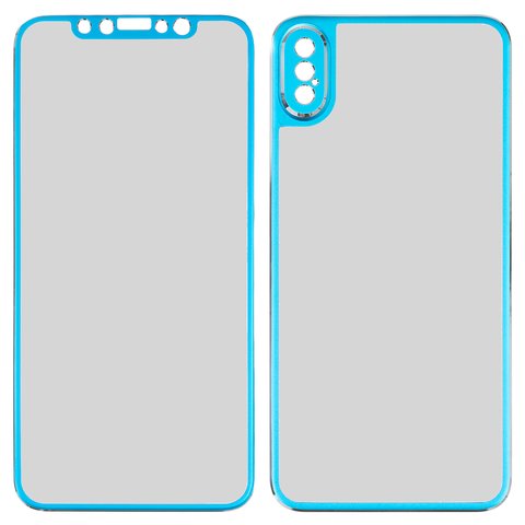 Tempered Glass Screen Protector All Spares compatible with Apple iPhone X, 5D Full Glue, front and back, blue, the layer of glue is applied to the entire surface of the glass, type 2 