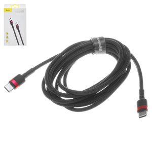 USB Cable Baseus Cafule, 2xUSB type C, 200 cm, 60 W, 3 A, black, nylon braided  #CATKLF H91