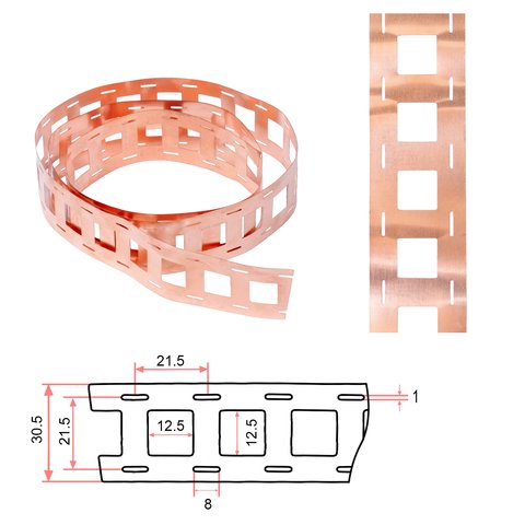 Copper Tape for Battery Welding 21700 2P, 0.2 mm, 21.5 mm, 1 m 
