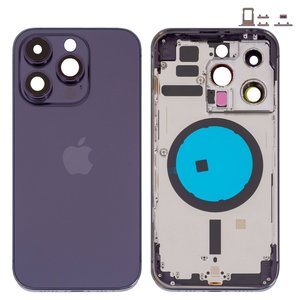 Housing compatible with iPhone 14 Pro, purple, with SIM card holders, with side buttons, Original PRC , EU Version, deep purple 