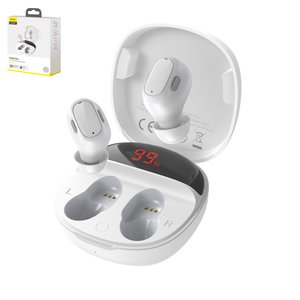 Гарнитура Baseus WM01 Plus, вакуумная, беспроводная, белая, с зарядным кейсом, USB тип C, с дисплеем, с USB кабелем тип C, #NGWM01P 02