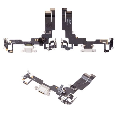 Flat Cable compatible with iPhone 14, charge connector, white, with microphone, with components, Original PRC  