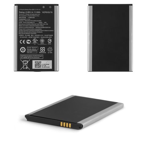 Batería puede usarse con Asus ZenFone 2 Laser ZE551KL , Li Polymer, 3.85 V, 3000 mAh, Original PRC , #C11P1501