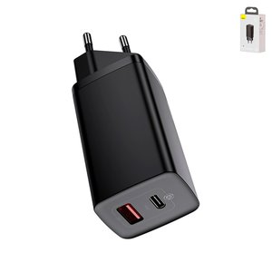 Adaptador de red Baseus GaN2 Lite, 65 W, Quick Charge, negro, 2 puertos, #CCGAN2L B01