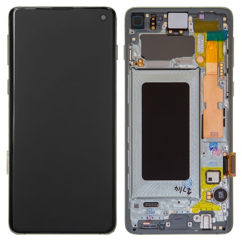 Дисплей для Samsung G973 Galaxy S10, зеленый, с рамкой, Original, сервисная упаковка, #GH82 18850E GH82 18835E