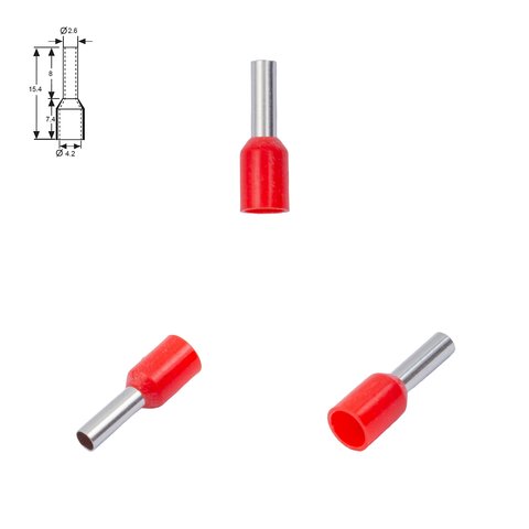 Наконечник VE2508, трубчастый, изолированный, красный, 10 шт., 2,5 мм², 8 мм