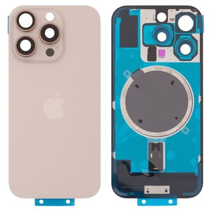 Задняя панель корпуса для iPhone 16 Pro, бело золотистый, со стеклом камеры, Original PRC , desert titanium