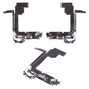 Шлейф для iPhone 15 Pro Max, конектора зарядки, синій, з мікрофоном, High Copy