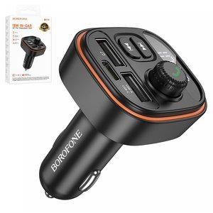 FM трансмиттер Borofone BC59, черный, с кнопкой, USB тип C, USB тип A, #6941991117312