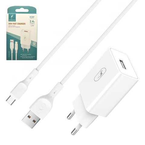Мережевий зарядний пристрій SkyDolphin SC36T, 12 Вт, білий, з USB кабелем тип C, 1 порт