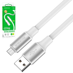 USB кабель Borofone BX82, USB тип A, micro USB тип B, 100 см, 2,4 А, белый, силиконовый, #6974443386202